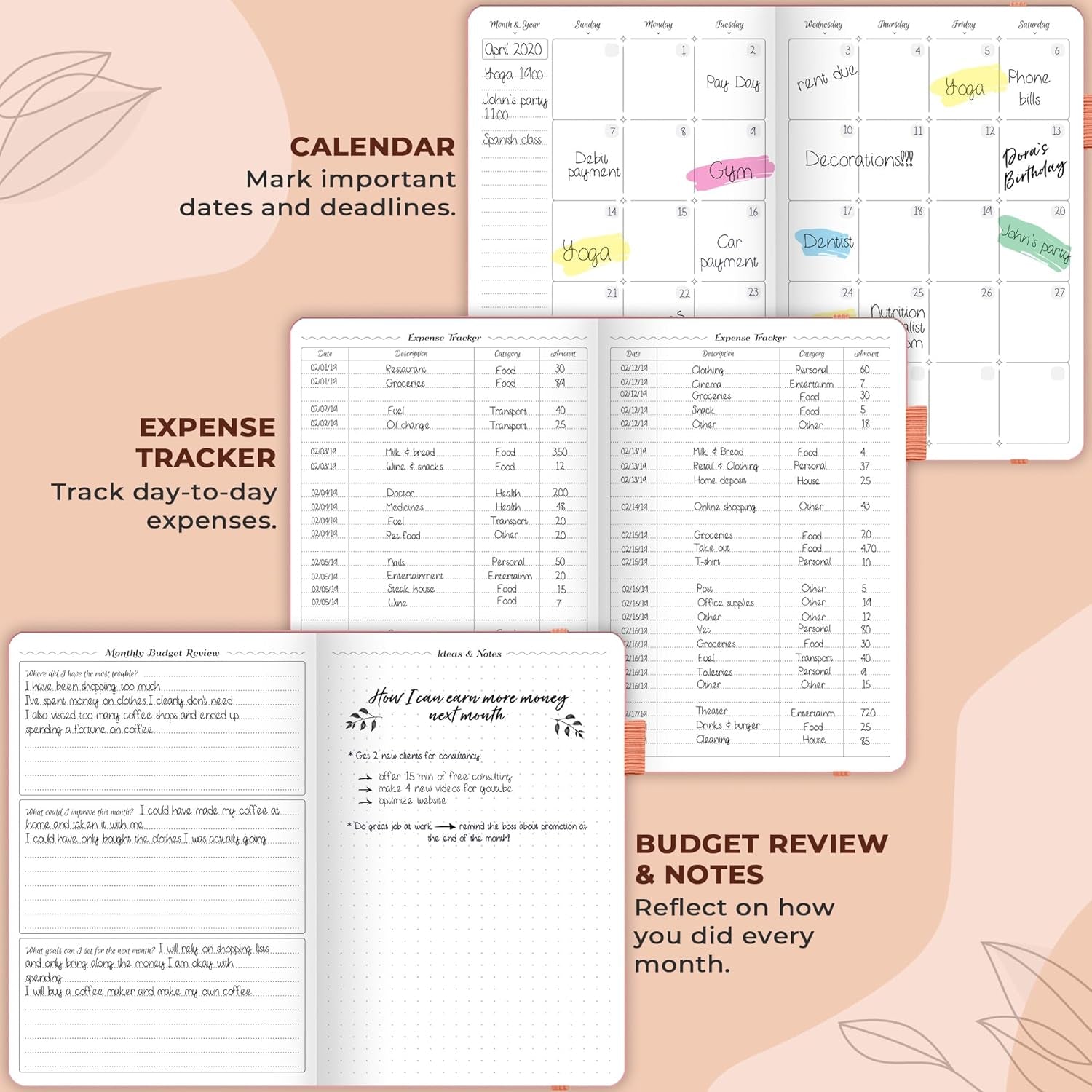 Budget Planner – Monthly Financial Planner Organizer Budget Book. Expense Tracker Notebook Journal to Control Money, Compact (Peach Pink)