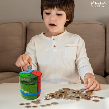 Save Spend Share Money Jar | Three-Part Money Tin Teaches Kids Financial Management - Deposit Coins and Bills