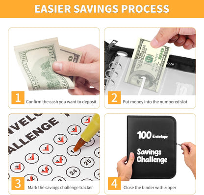 100 Envelopes Money Saving Challenge，Fireproof Savings Challenges Book with Envelopes,Saving Challenge Binder with Zipper,Easy and Fun Way to save $5,050