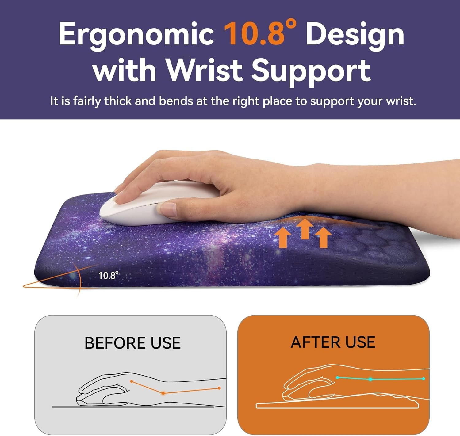 Ergonomic Mouse Pad with Wrist Rest Computer Comfortable Pain Relief Mousepad Wrist Support Bluish Violet