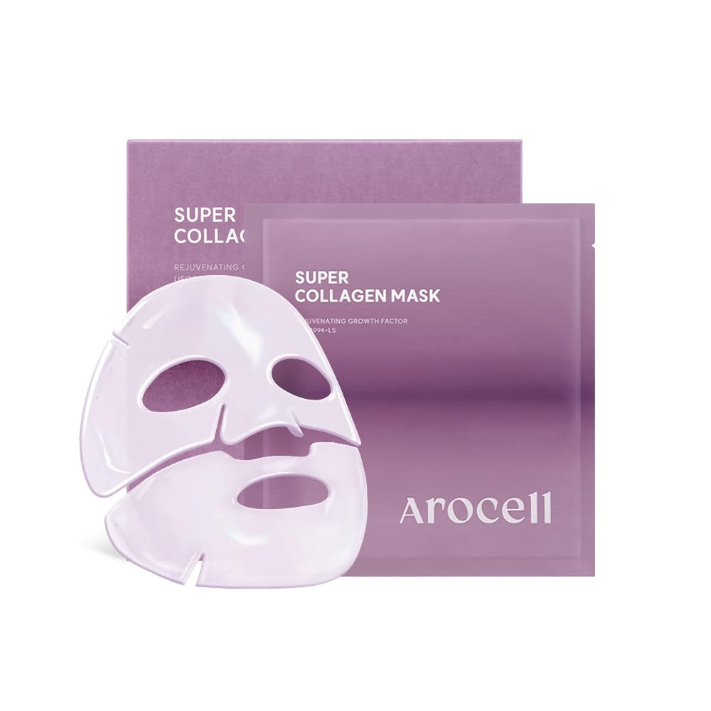 Super Collagen Mask 4 Facial Sheet Dual Matrix Hydrogel Masks with Low Molecular Weight Collagen for Elasticity Hydrating Anti-Aging Cooling Korean Skincare, 43G X 4Ea