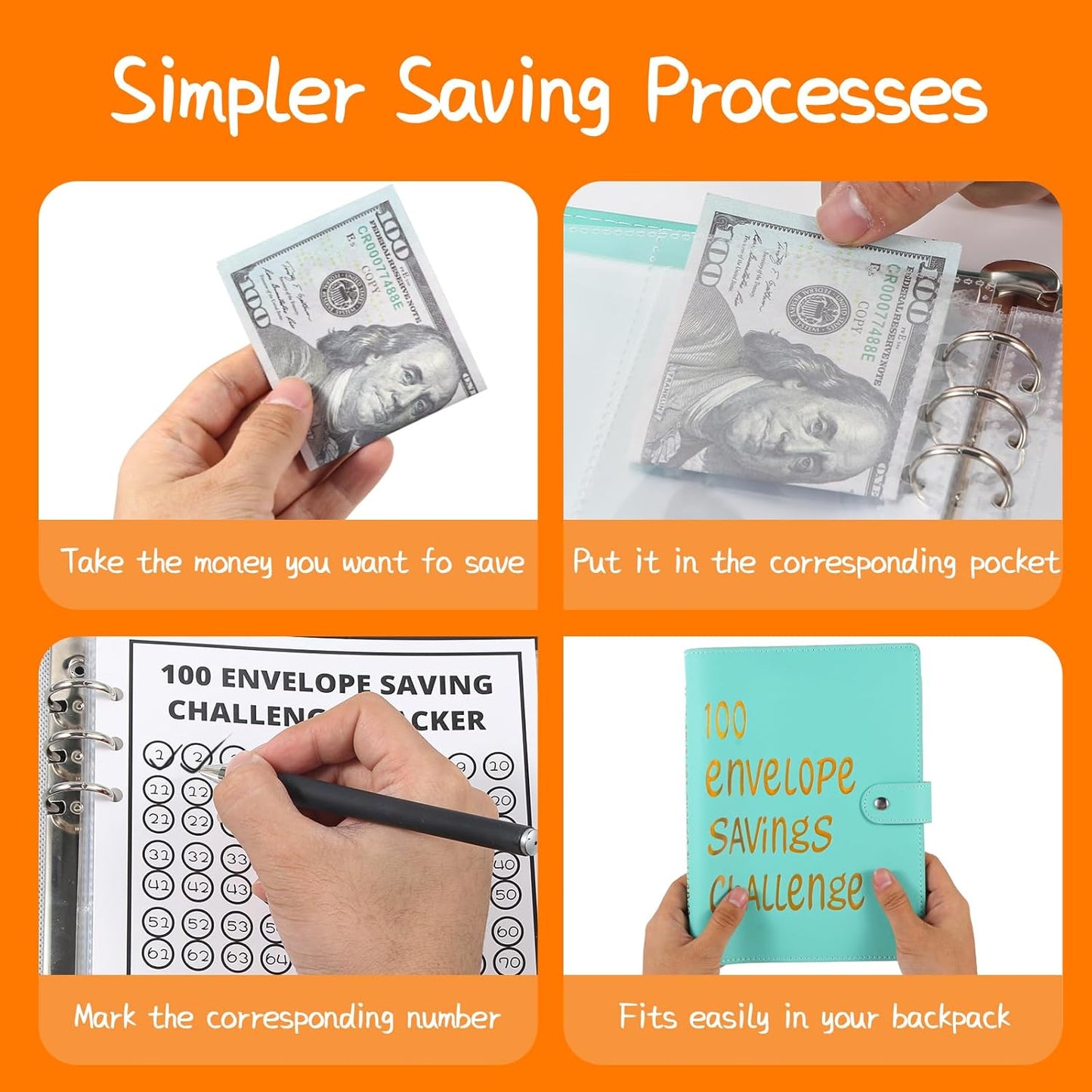 100 Envelopes Challenge Binder,A5 Money Saving Budget Binder with Cash Envelopes- Money Saving Binder Savings Challenges Book to save $5,050 Budget Planner for Budgeting Planner Saving Money