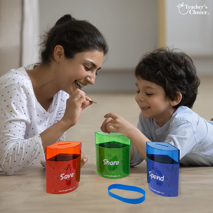 Save Spend Share Money Jar | Three-Part Money Tin Teaches Kids Financial Management - Deposit Coins and Bills