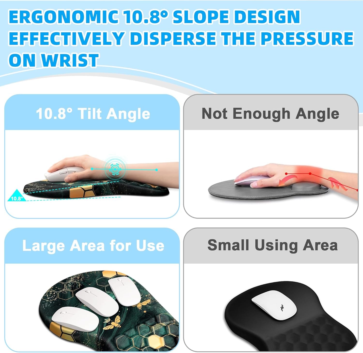 3 in 1 Ergonomic Mouse Pad and Keyboard Wrist Rest, Mouse Pad with Wrist Support Massage Design, Keyboard Wrist Rest and Mouse Pad Set for Home Office (Green Bee)