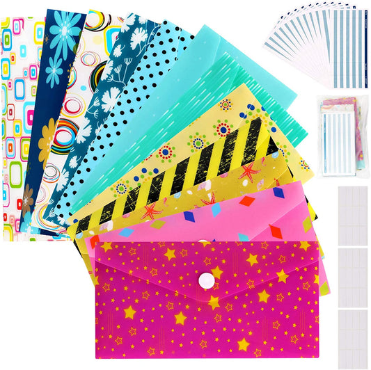 Cash Envelopes Plastic for Budget System - Money Envelopes for Budgeting and Saving, 12 Pack of Assorted Colors, Tear and Water Resistant, 12 Expense Tracking Budget Sheets & 3 Label Sheets