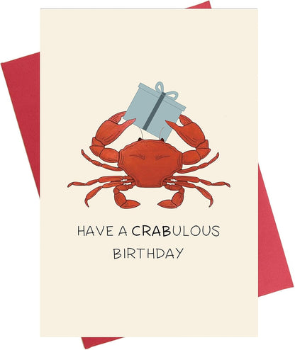 Funny Birthday Card, Crab Birthday Card for Uncle Aunt Him Her, Pun Animal Bday Card, Have a Crabulous Birthday