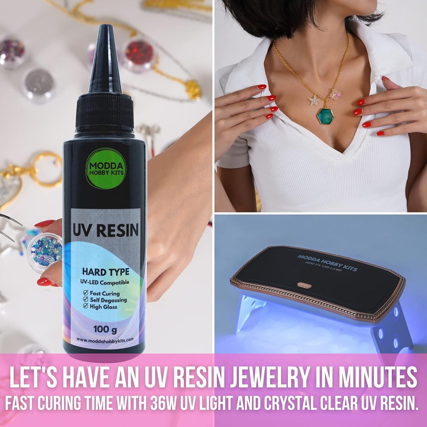 UV Resin Kit with Video Course, Resin Jewelry Making Kit for Adults, Teen Girls, Beginners, Includes UV Resin, UV Lamp, Resin Glitters, Foil Flakes, Silicone Molds for DIY Arts and Crafts