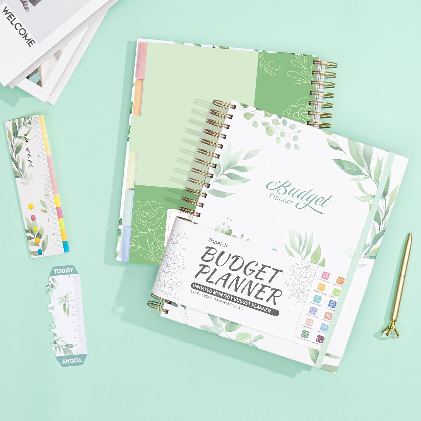 Budget Planner 2025, Spiral Budget Planner and Monthly Bill Organizer with Stickers, 8.5 X 11" Financial Planner Expense Tracker, Undated Budget Book with 12 Pockets (Green)