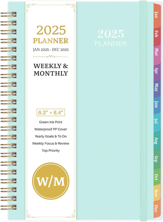 2025 Planner - 2025 Planner Daily Weekly Monthly, Jan 2025 to Dec 2025, 6.4'' X 8.5'', Calendar 2025 Planner with Transparent PP Cover, Green Ink Pages, Colorful Monthly Tabs, Back Pocket