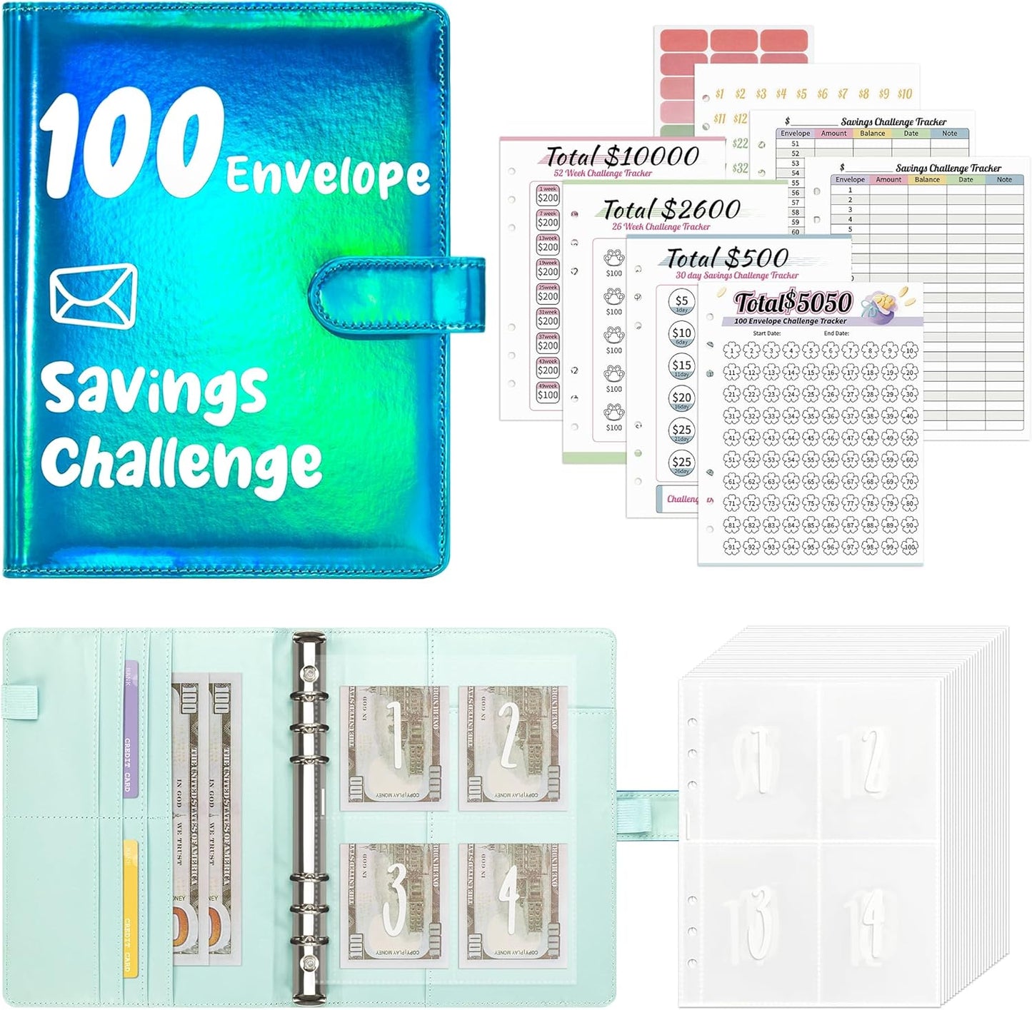 100 Envelopes Money Saving Budget Binder with Cash Envelopes and Savings Challenges Book 52 Week