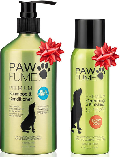 Pawfume Dog Shampoo and Conditioner (Blue Ribbon) + Dog Spray Deodorizer (Show Dog)