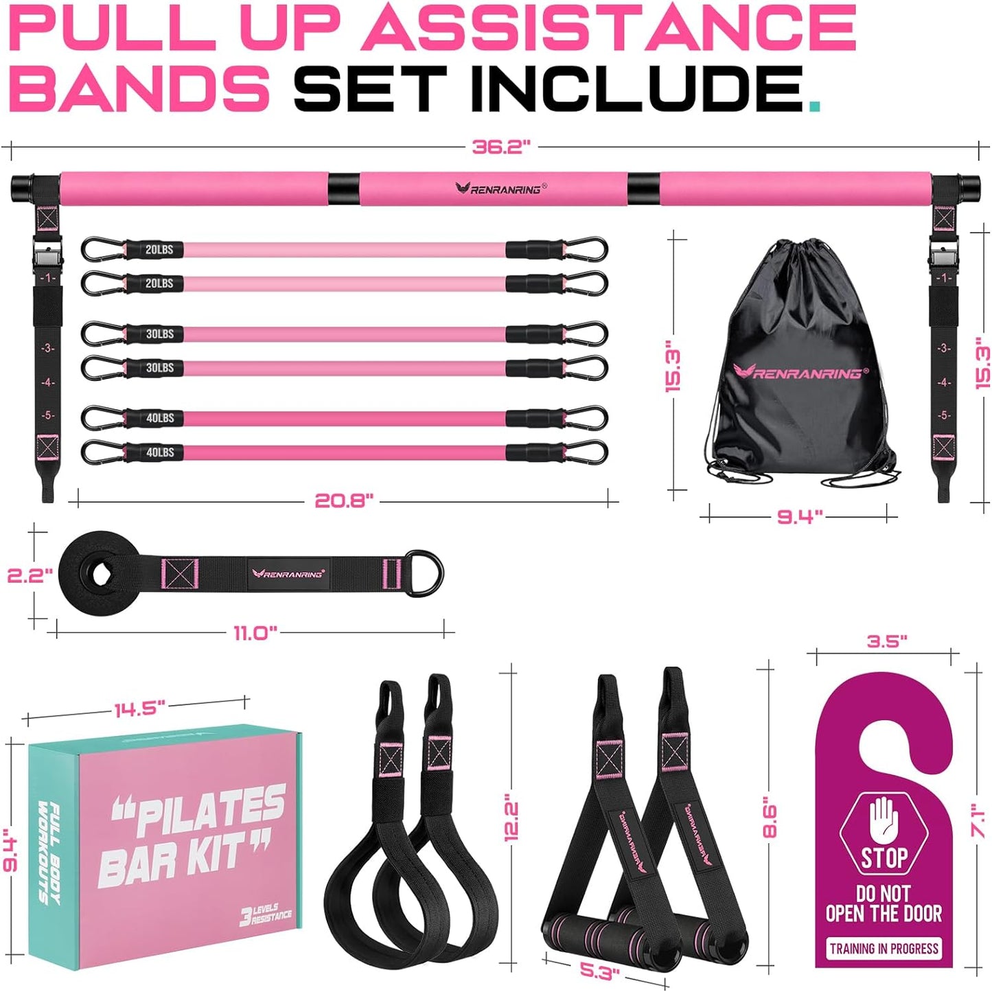 Pilates Bar Kit with Resistance Bands, Multifunctional Pilates Bar for Women & Men with Heavy-Duty Metal Adjustment Buckle, Pilates Home Equipment for Full Bodyworkouts