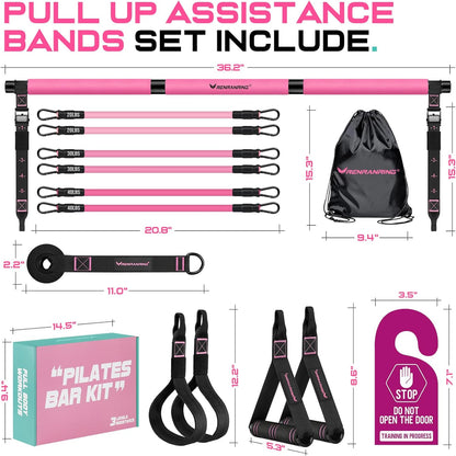 Pilates Bar Kit with Resistance Bands, Multifunctional Pilates Bar for Women & Men with Heavy-Duty Metal Adjustment Buckle, Pilates Home Equipment for Full Bodyworkouts