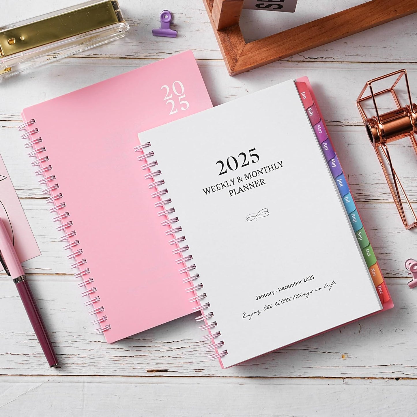 2025 Planner - Weekly Monthly Planner 2025, Calendar Planner from January 2025 to December 2025 with Spiral Bound, Inner Pocket, Colorful Tabs, 6.4'' X 8.5'' - Pink