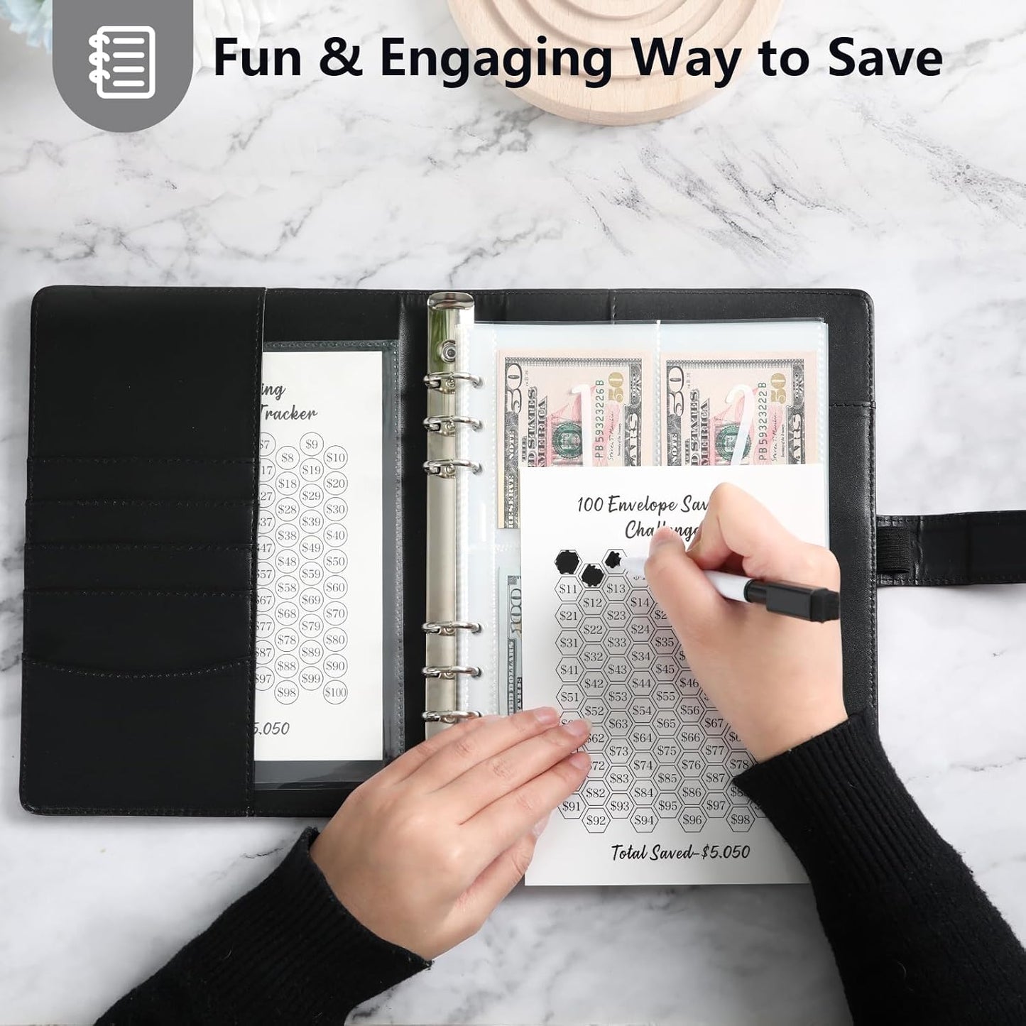 Money Saving Binder - 100 Envelopes Money Saving Challenge, Savings Book with Cash Envelopes Easy and Fun Way to save $5,050, 100 Envelope Challenge Binder for Budgeting Money Saving