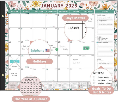 Desk Calendar 2025-2026 Large 22"X17" Monthly Planner Pad with Plastic Cover 18 Months Ditsy Floral