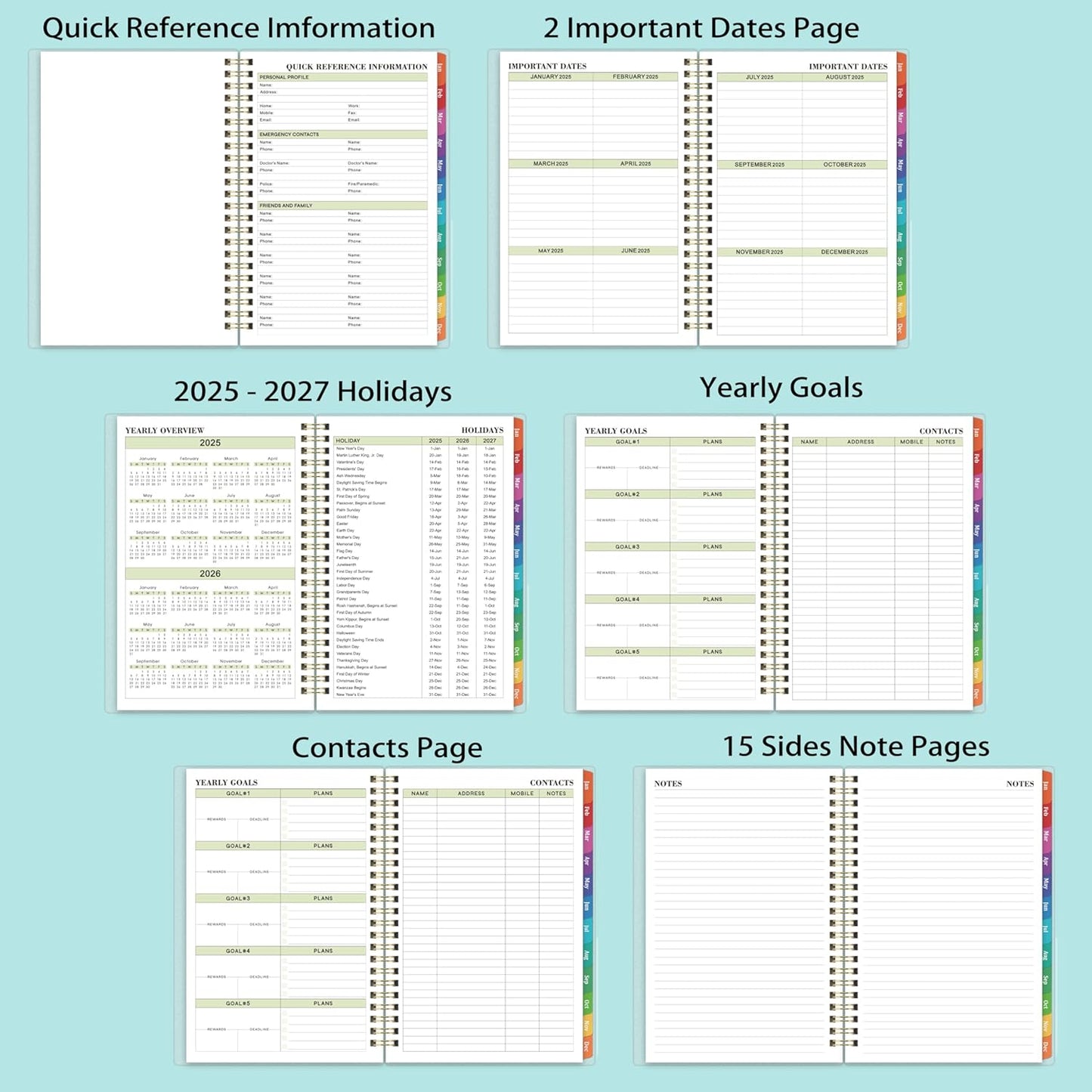 2025 Planner - 2025 Planner Daily Weekly Monthly, Jan 2025 to Dec 2025, 6.4'' X 8.5'', Calendar 2025 Planner with Transparent PP Cover, Green Ink Pages, Colorful Monthly Tabs, Back Pocket