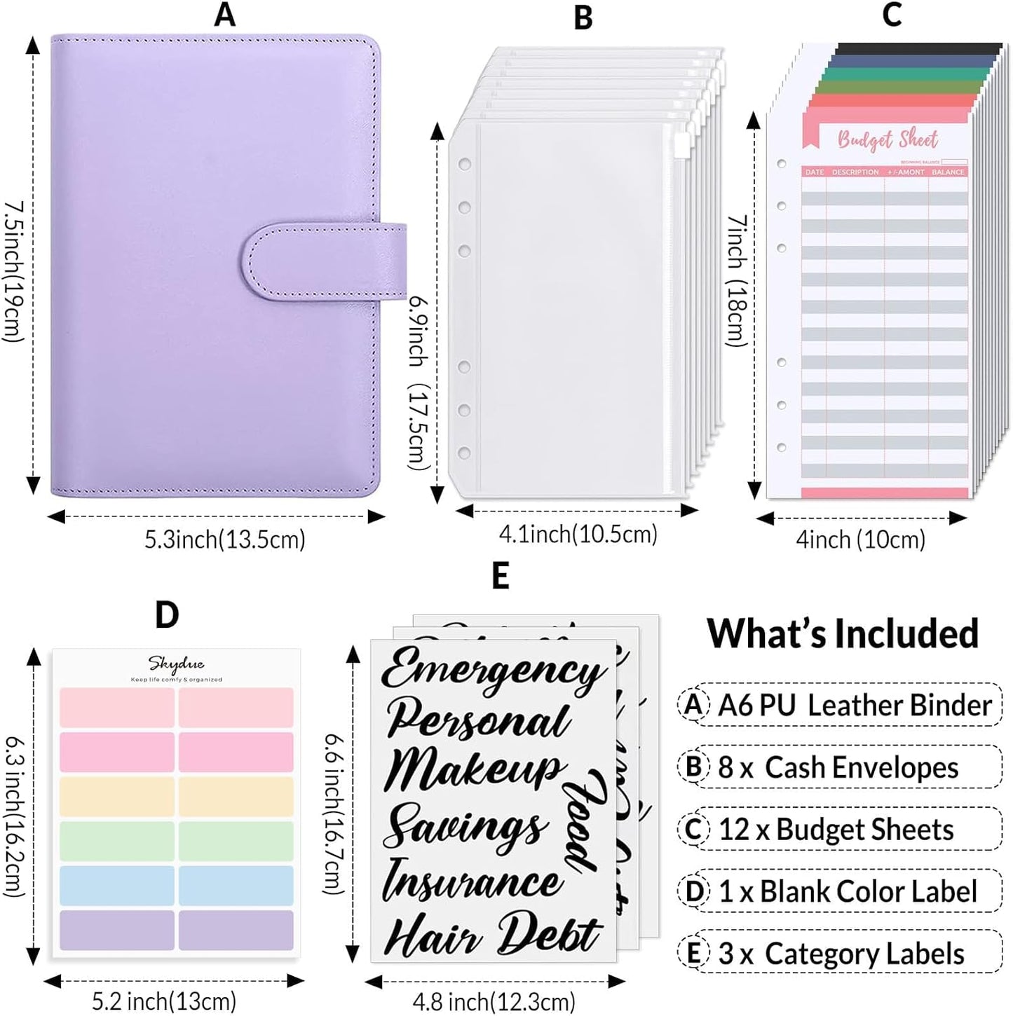 Budget Binder, Money Saving Binder with Zipper Envelopes, Cash Envelopes and Expense Budget Sheets for Budgeting