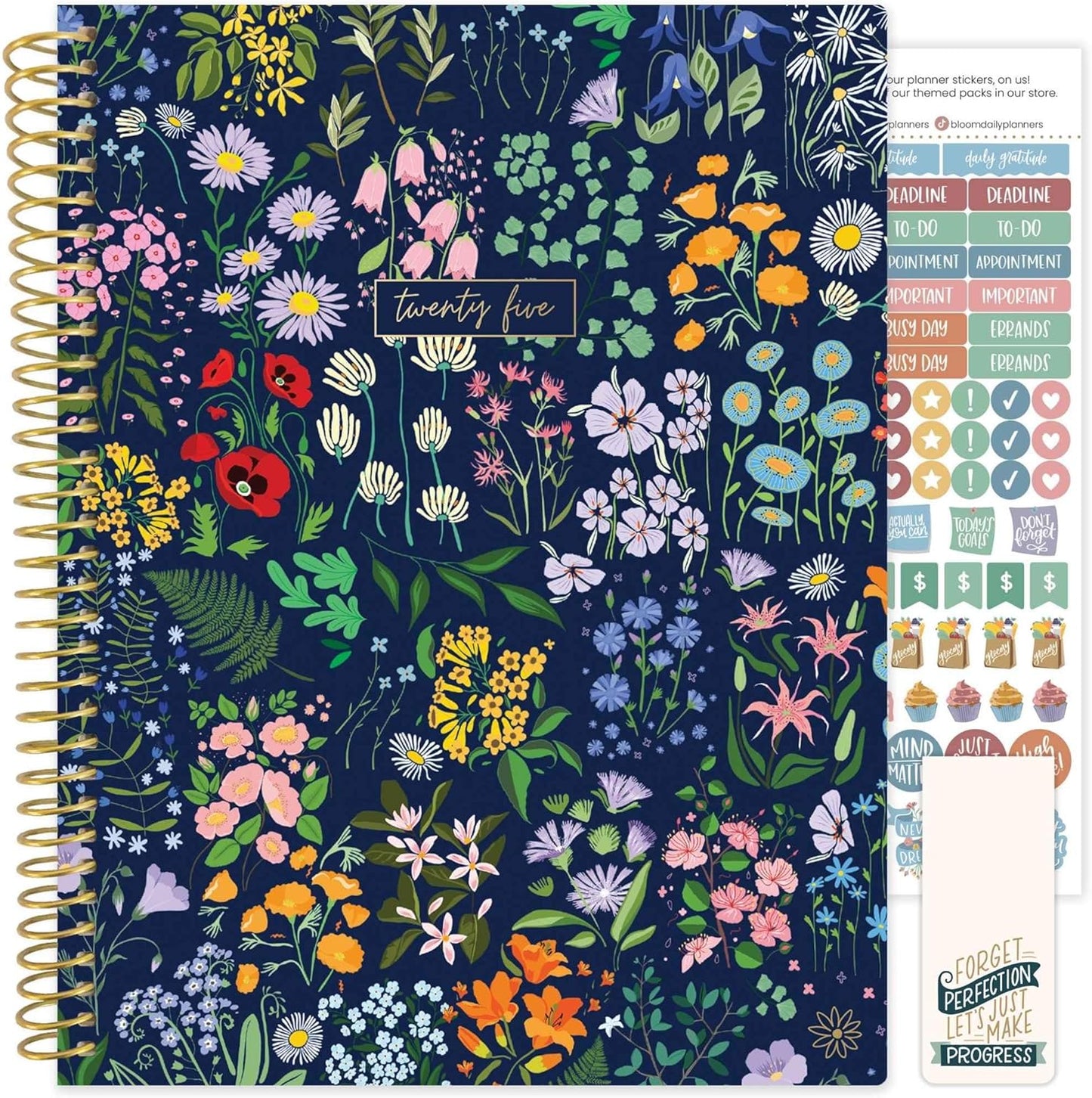 2025 (8.5" X 11") Calendar Year Day Planner (January 2025 - December 2025) - Weekly/Monthly Dated Agenda Organizer with Stickers & Tabs - Garden Party, Navy