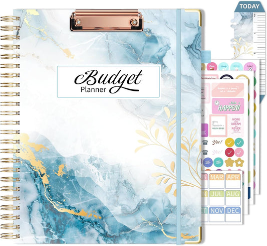 Undated Budget Planner with Expense Tracker and Bill Organizer Large Spiral Bound Monthly Account Planners to Take Control of Your Money 12 Months Blue