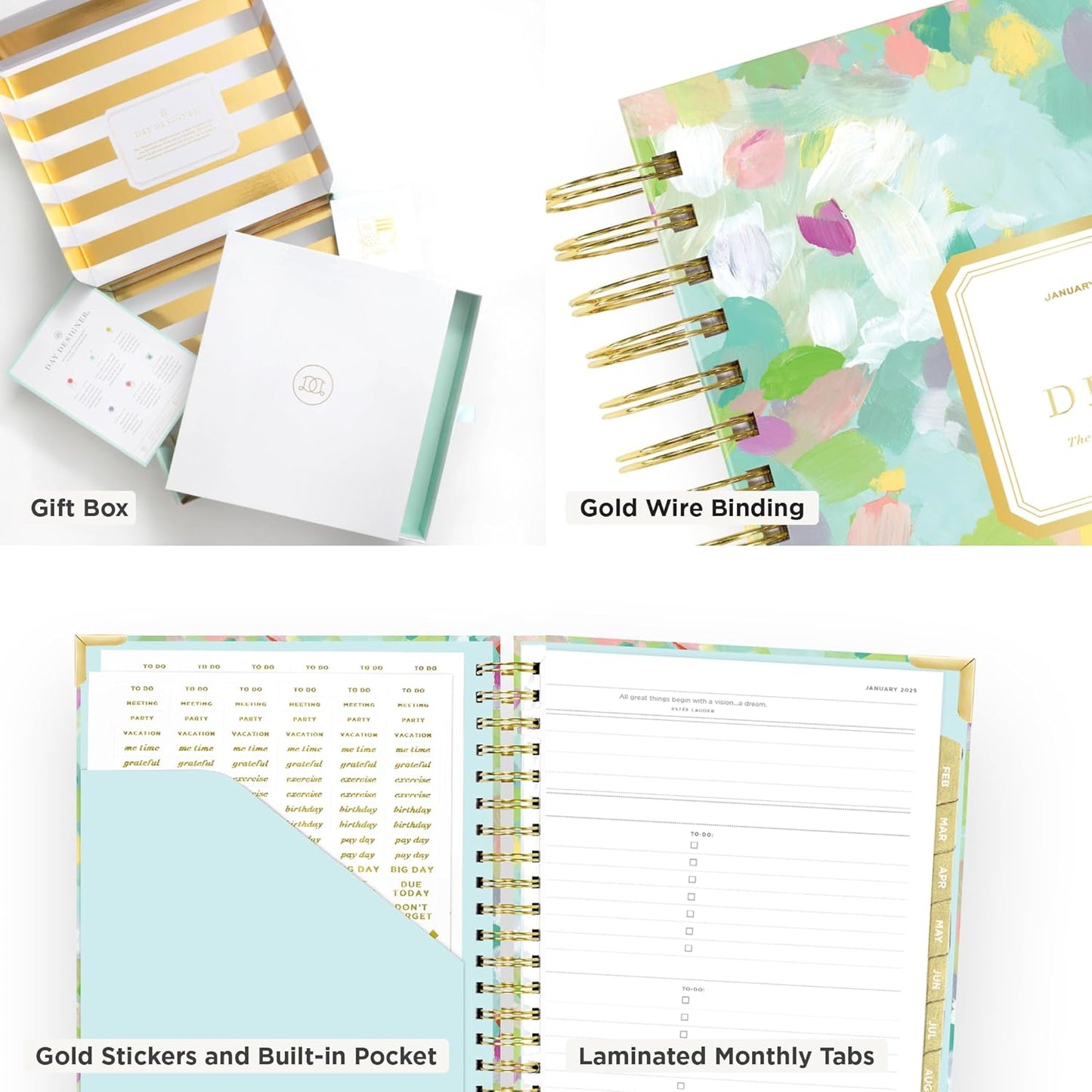 2025 Weekly Planner – Premium Planner for Stylish Organization. Combines Weekly & Monthly Calendars, Daily Schedule, Notes Pages, Goal Setting, Stickers, Pocket & More. Elegant Laminated Cover with Gold Accents (Monet Design)