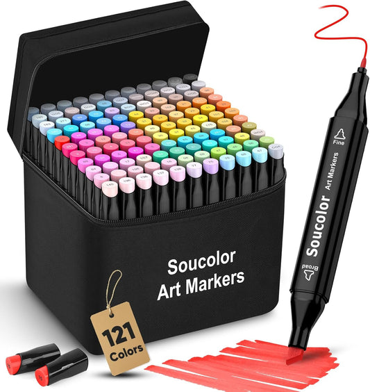 Art Supplies for Kids Adult, Artist Art Set Kits, 120 Colors Numbered Dual Tip (Fine & Chisel) Alcohol Markers +1 Colorless Blender for Teen Boys Girls Gifts Trendy Stuff, Birthday Gift Case