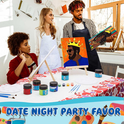 13 Pcs Sip and Paint Kit Valentines Couple Painting Kit Supplies Canvas Painting Art Painting Set Pre Drawn Blank Stretch Canvas Kit for Couple Date Night Party (Afro King Queen,8X10)