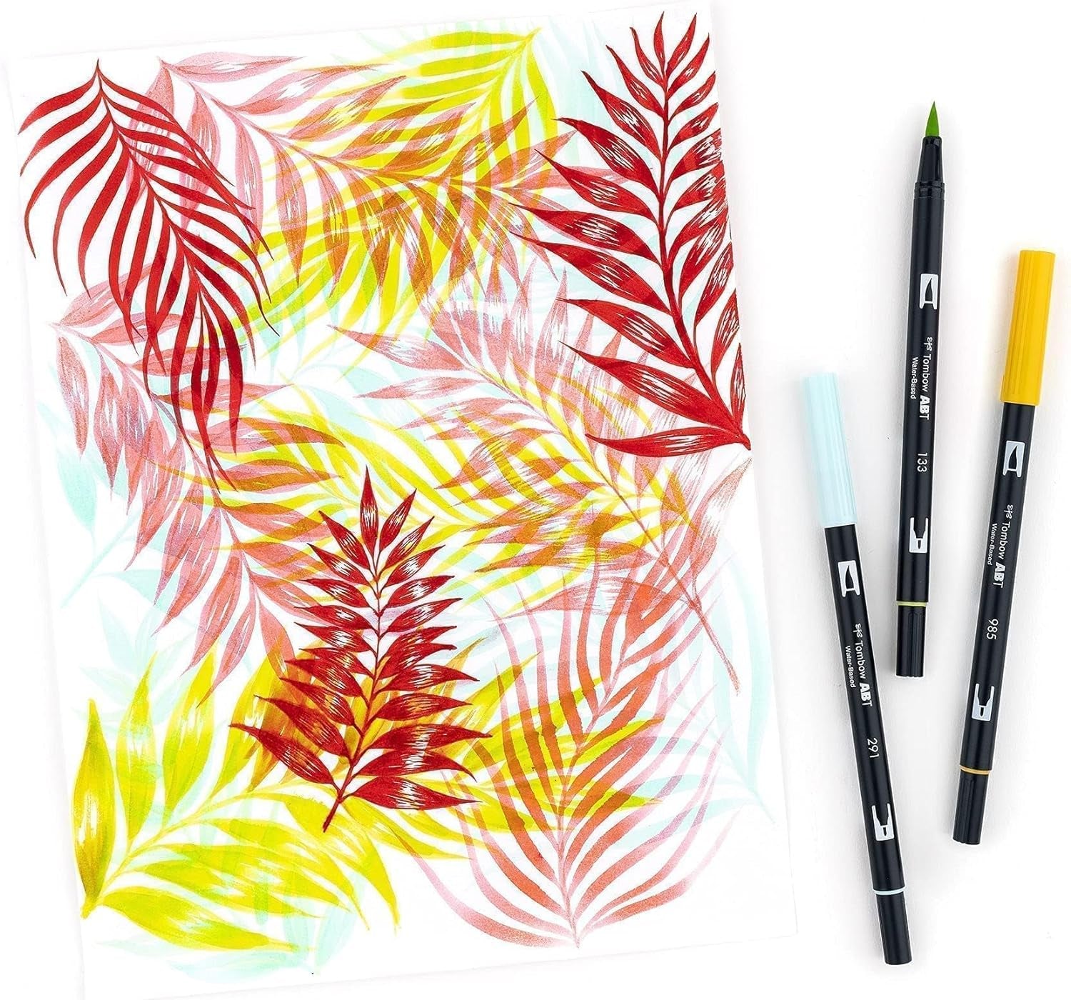 56189 Dual Brush Pen Art Markers, Tropical, 10-Pack. Blendable, Brush and Fine Tip Markers