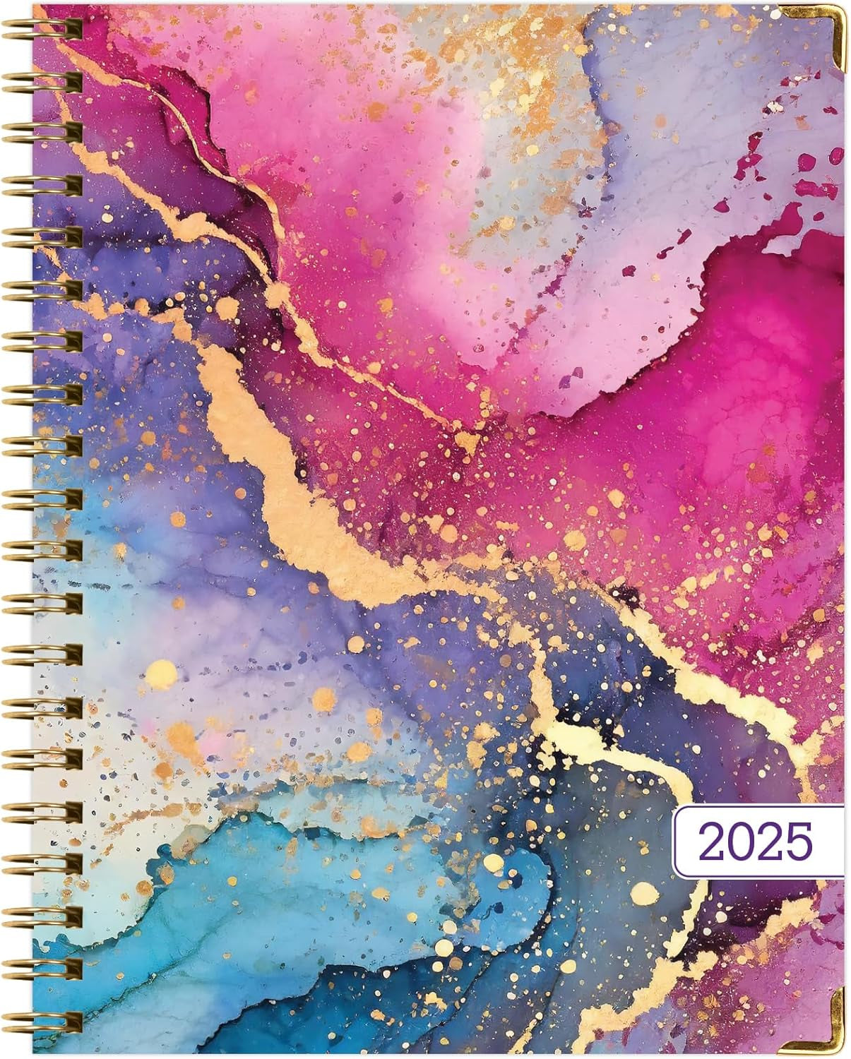 HARDCOVER 2025 Planner, 8.5"X11": 14 Months (November 2024 - December 2025), Daily Weekly Monthly Planner, Yearly Agenda, Bookmark, Pocket Folder and Sticky Note Set (Rainbow Gold Marble)