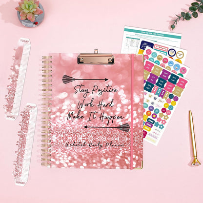 Undated Spiral Bound Planner Daily, Weekly and Monthly Planner, Pink Teacher Planner 12 Month 8.5 X 11