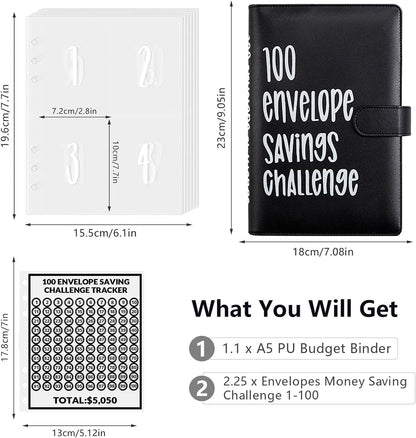 100 Envelopes Money Saving Challenge - Money Saving Binder, Savings Book with Cash Envelopes Easy and Fun Way to save $5,050, 100 Envelope Challenge Binder for Budgeting Money Saving