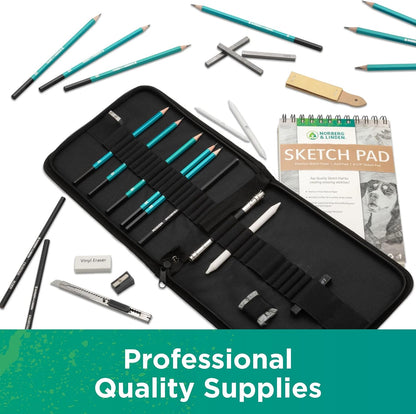 XL Drawing Set - Sketching, Graphite and Charcoal Pencils. Includes 100 Page Drawing Pad, Kneaded Eraser, Blending Stump. Art Kit and Supplies for Kids, Teens and Adults