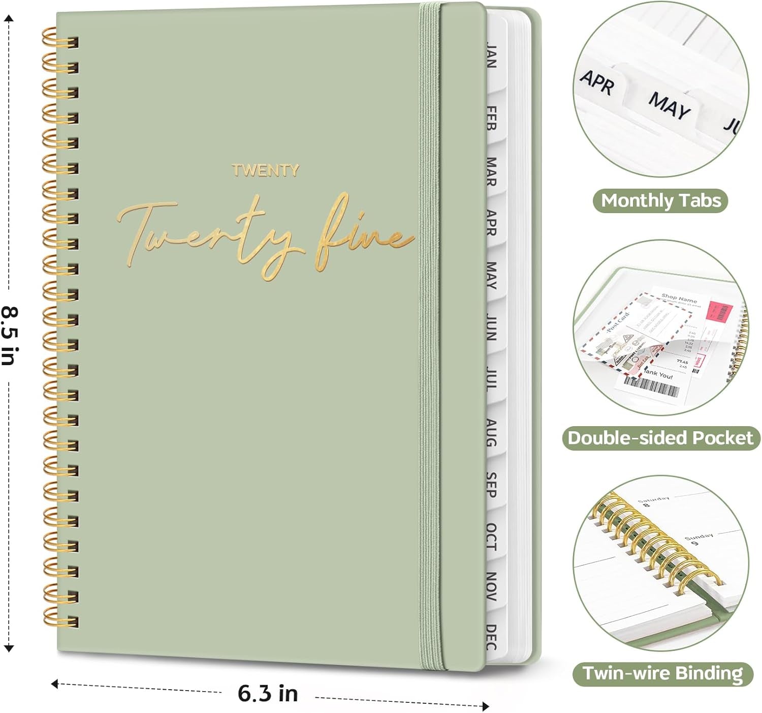 2025 Planner - Weekly and Monthly Planner, January 2025 to December 2025, Spiral Bound 2025 Calendar Planner Book, Inner Pocket, Perfect for Office Home School Supplies - A5 (6.3" X 8.5"), Sage Green