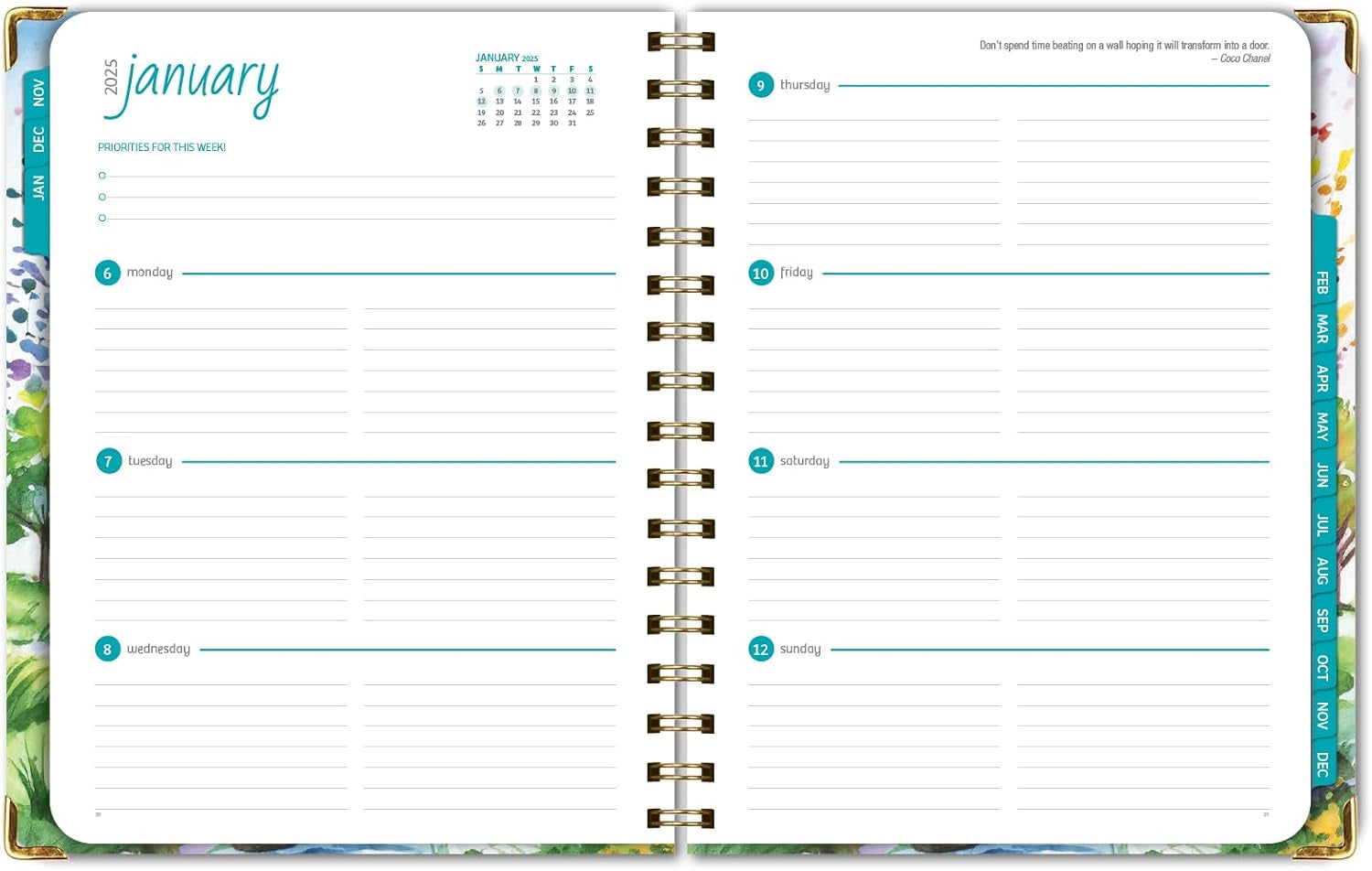 HARDCOVER 2025 Planner, 7"X9": 14 Months (November 2024 - December 2025), Daily Weekly Monthly Planner, Yearly Agenda, Bookmark, Pocket Folder and Sticky Note Set (Tree Seasons)