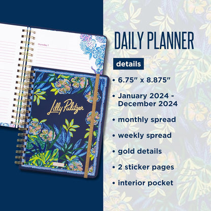 Large Daily Planner January 2025 - December 2025, Weekly Agenda & Monthly Calendar, Stickers, Pockets, & Spiral Binding (The Hottest Spot Navy)