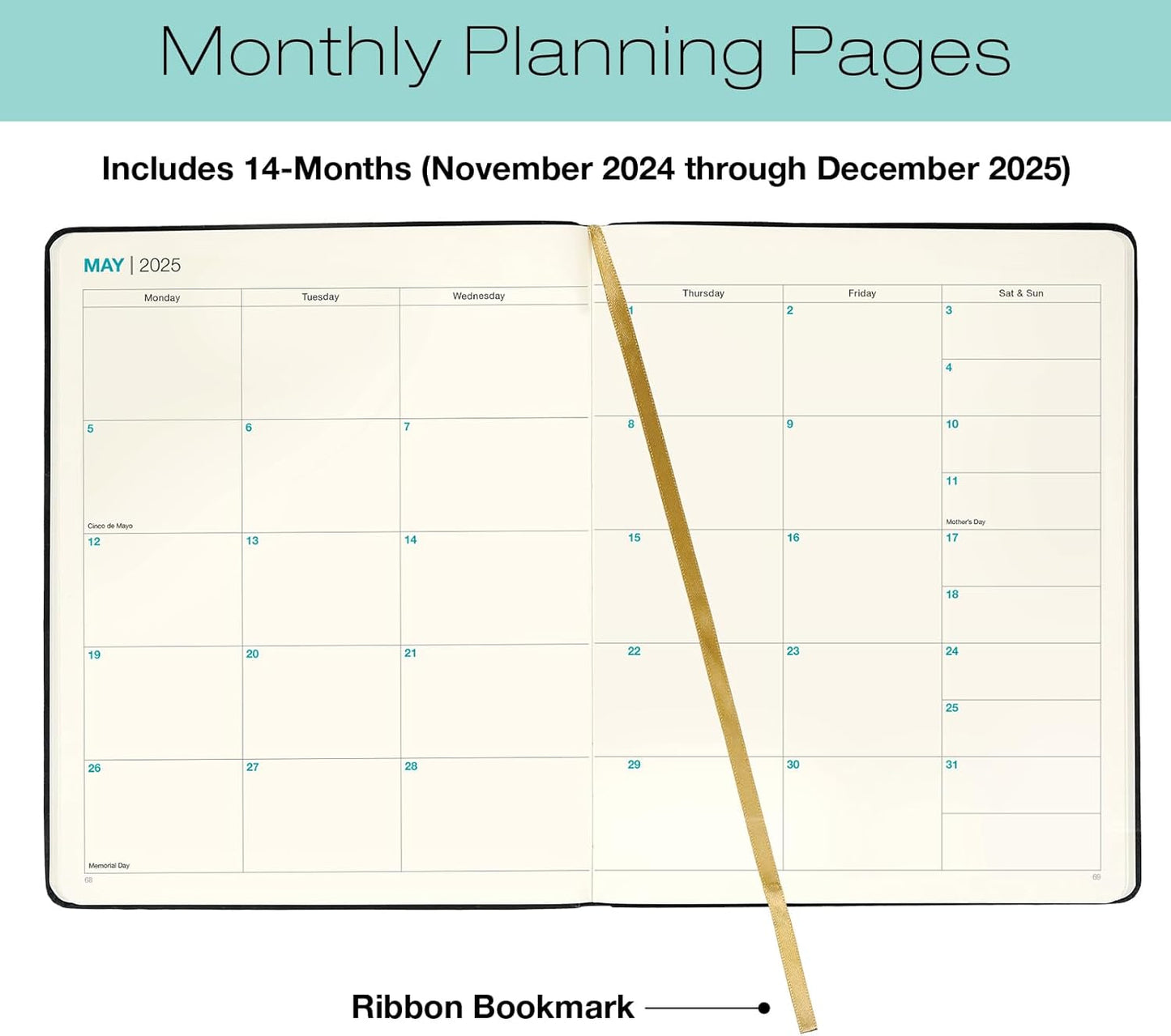 2025 Textured Cover Weekly Monthly Planner, 8"X10": 14 Months (November 2024 - December 2025) / 2025 Calendar / 2025 Weekly Calendar/Weekly Planner Organizer (Black)