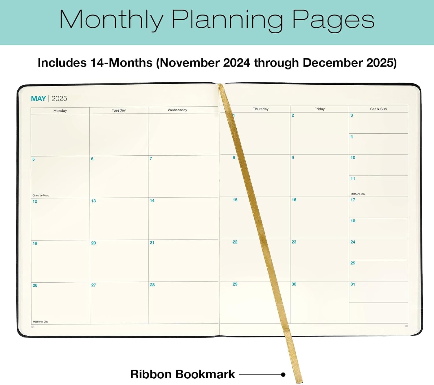 2025 Textured Cover Weekly Monthly Planner, 8"X10": 14 Months (November 2024 - December 2025) / 2025 Calendar / 2025 Weekly Calendar/Weekly Planner Organizer (Black)