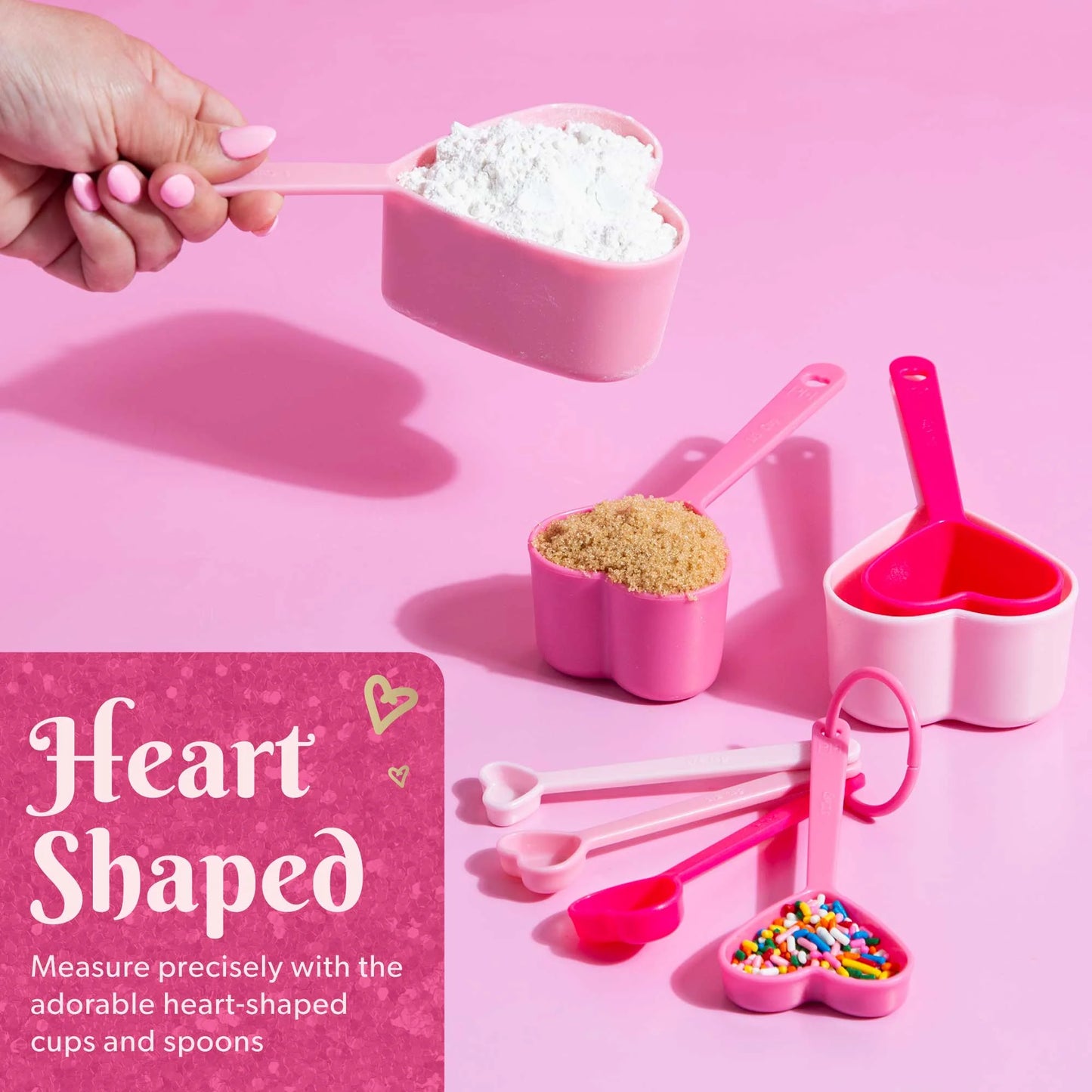 10 Piece Gadget Set, Includes Measuring Cups, Measuring Spoons, and 2 Silicone Spatulas, Pink