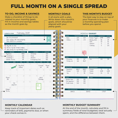 Budget Planner & Monthly Bill Organizer with Pockets. Expense Tracker, Budgeting Journal & Financial Book. Large, 8X9.5" (Lavender)