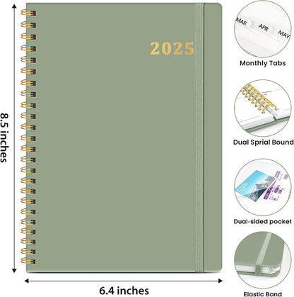 2025 Planner, Weekly and Monthly Calendar Planner Book, January 2025 - December 2025, Hardcover Planner 2025 with Monthly Tabs, Notes Pages, Spiral Bound, Inner Pocket, A5 (6.4" X 8.5") - Green