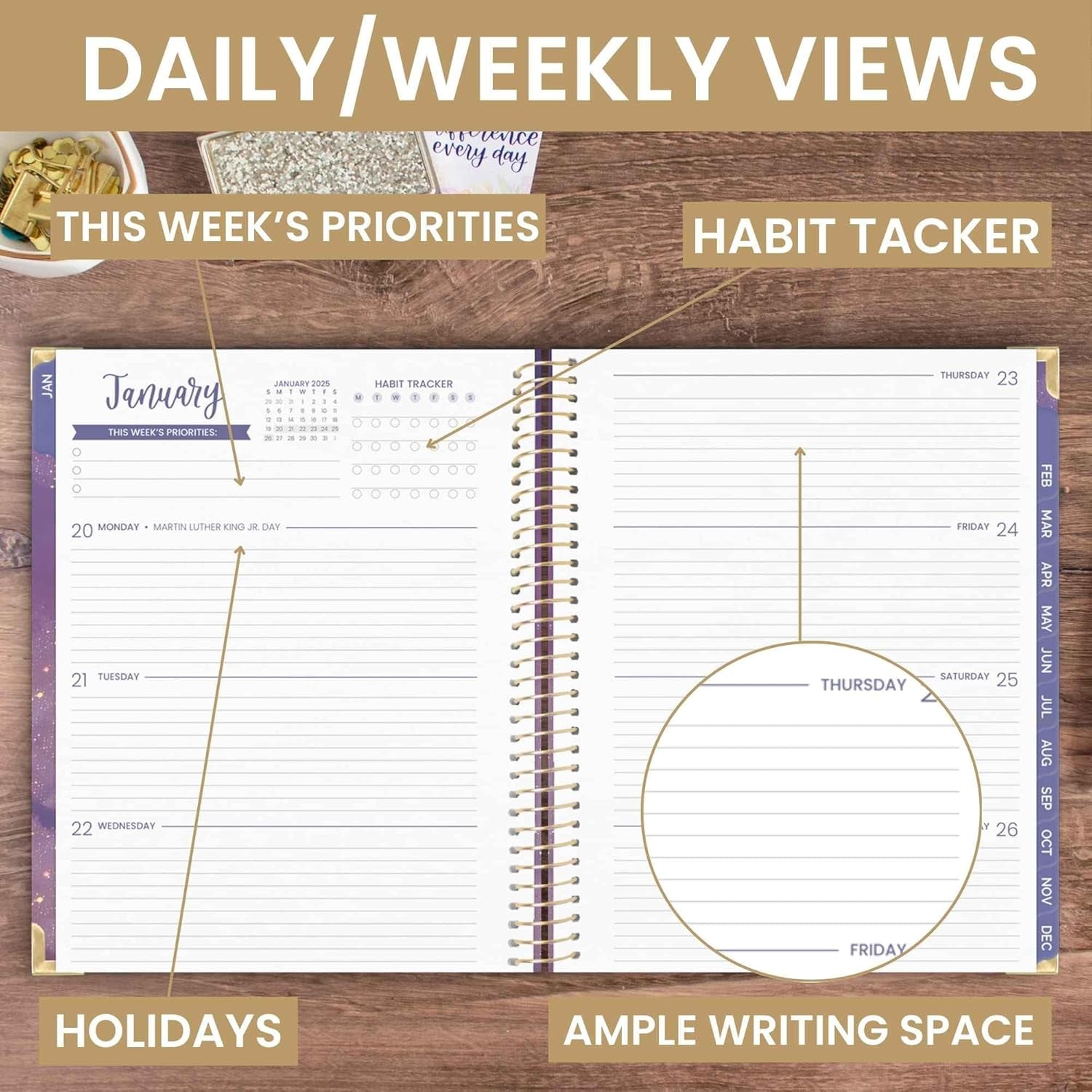 HARDCOVER 2025 (8.5" X 11") Calendar Year Day Planner (January 2025 - December 2025) - Task & Goal Organizer - Monthly & Weekly Inspirational Agenda Book - Good Things Are Coming