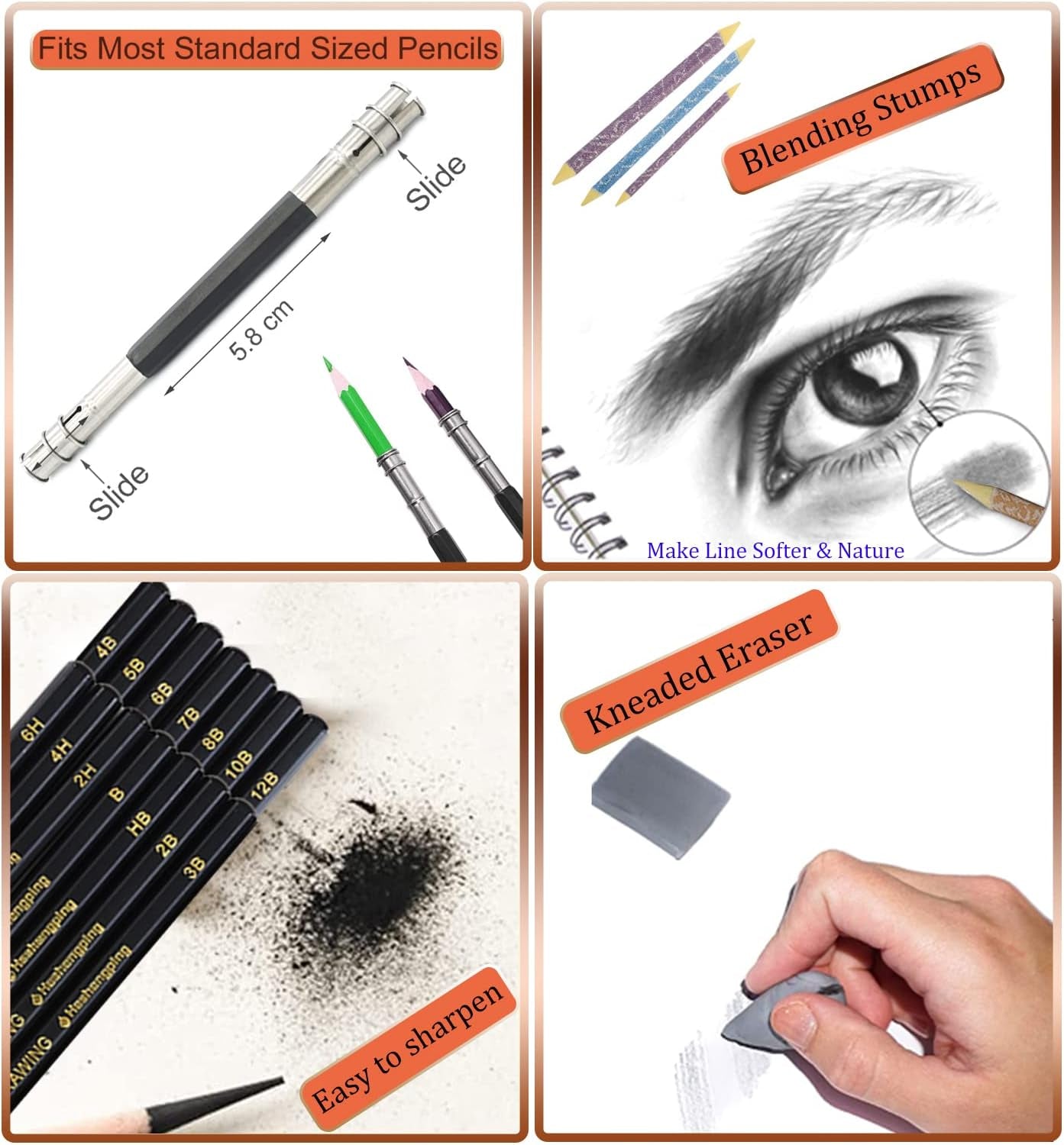 Drawing Pencils Sketch Pencil Art Supplies Set for Kids Adults Beginners Professional Sketching Art Graphite Charcoal Blending Stump Pencils Kit