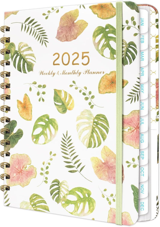 2025 Planner- Weekly and Monthly Planner, January 2025 - December 2025, Spiral Bound Hardcover Calendar Planner Book with Tabs, Inner Pocket, Perfect for School Supplies Office Home , A5 (6.3" X 8.5"), White