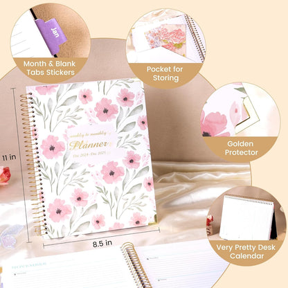 2024-2025 Hardcover Planner Weekly and Monthly 8.5"X11" Large Spiral Bound 2025 Planner for Women Gifts, Dec 2024-Dec 2025 13 Month Calendar Planner with Tabs Pockets Yearly Agenda,Pink