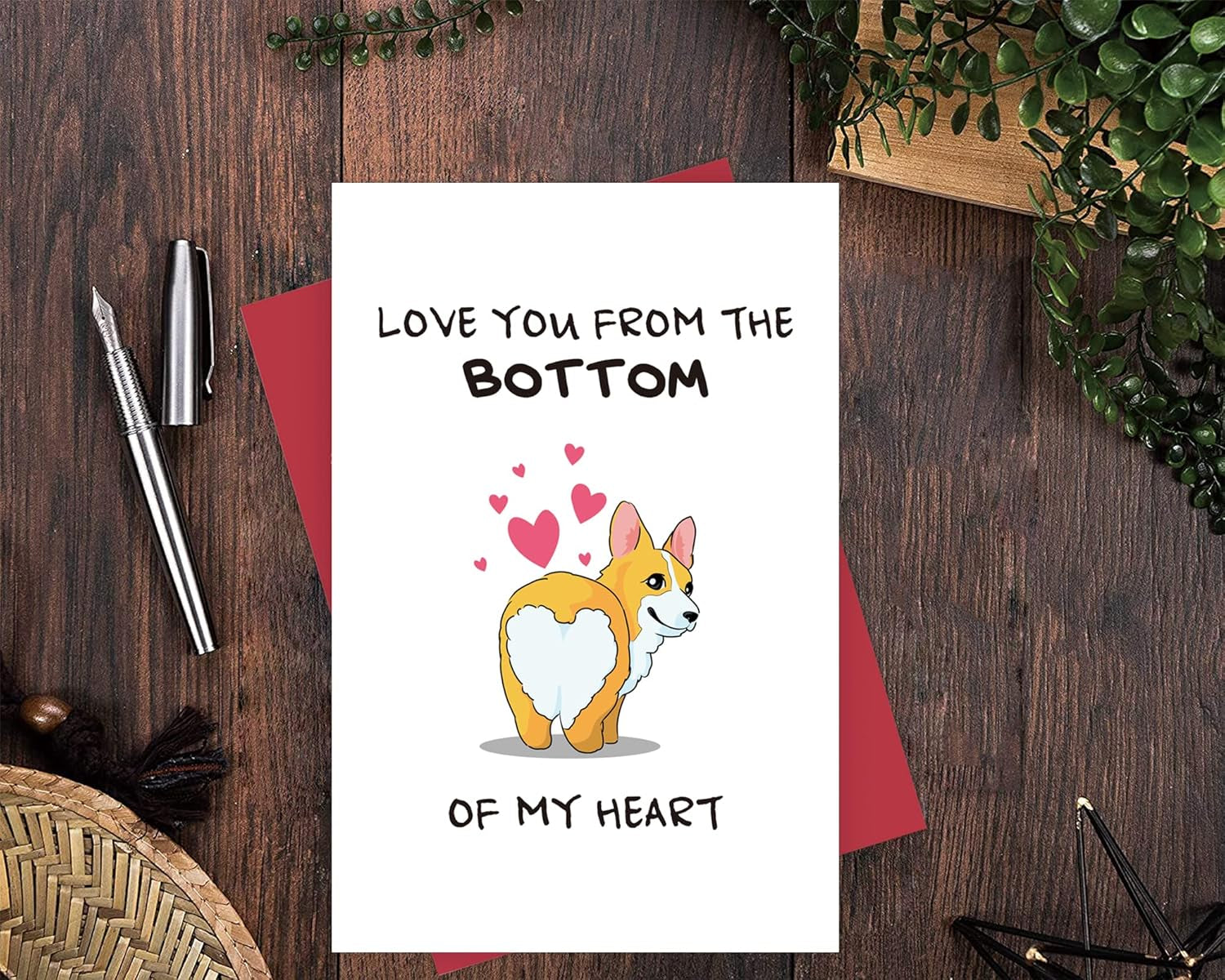 Corgi Love You Card, Cute Valentines Day Card, Birthday or Anniversary Card for Lover Spouse, Love You from the Bottom of My Heart