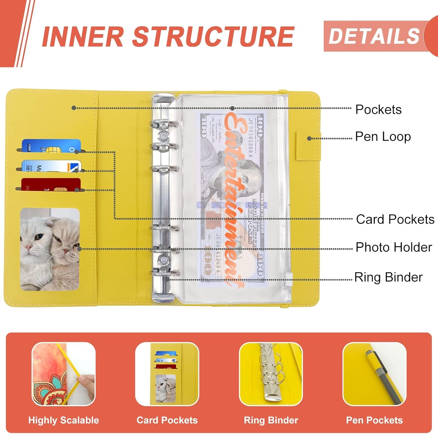 A6 Budget Binder with Zipper Envelopes, Money Bill Organizer for Cash, Money Planner with Cash Envelopes for Budgeting, Money Saving Binder(Orange Mandala)