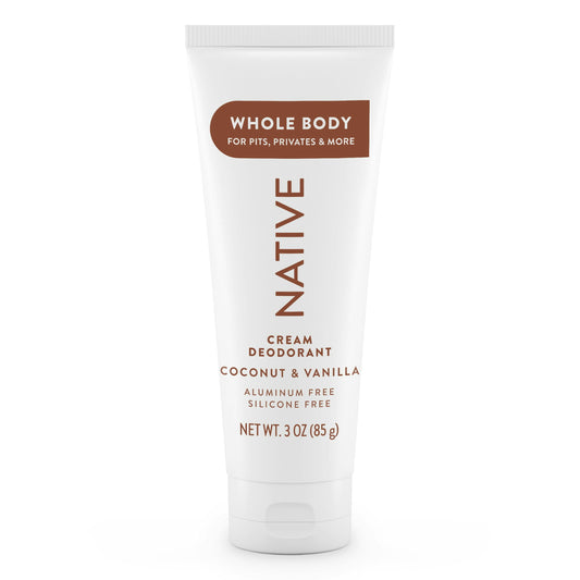 Whole Body Deodorant Invisible Cream, Coconut & Vanilla, Aluminum-Free, 3 Oz