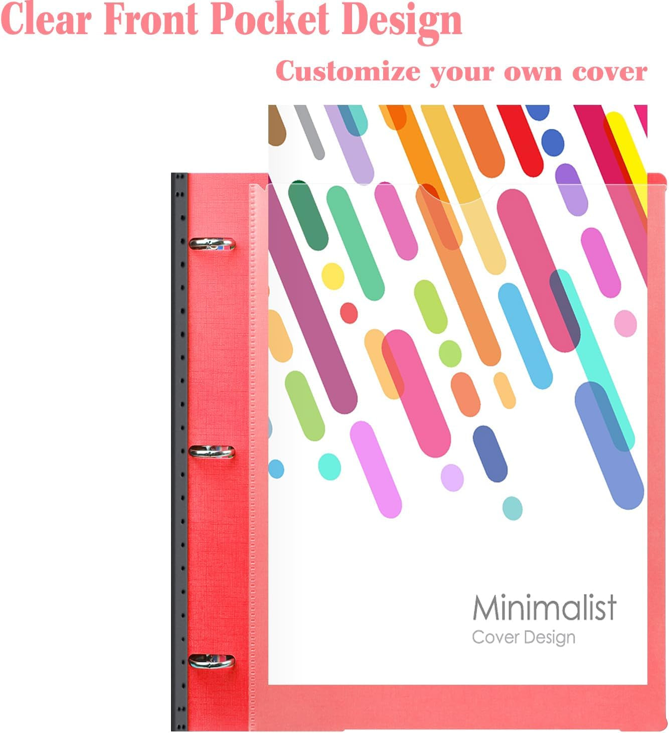 Telescoping 3 Ring Binder - 4PCS, Flexible round Binder with Customizable Front Cover and Clear Catalog Pocket, Holds 8.5X11 Inch Paper