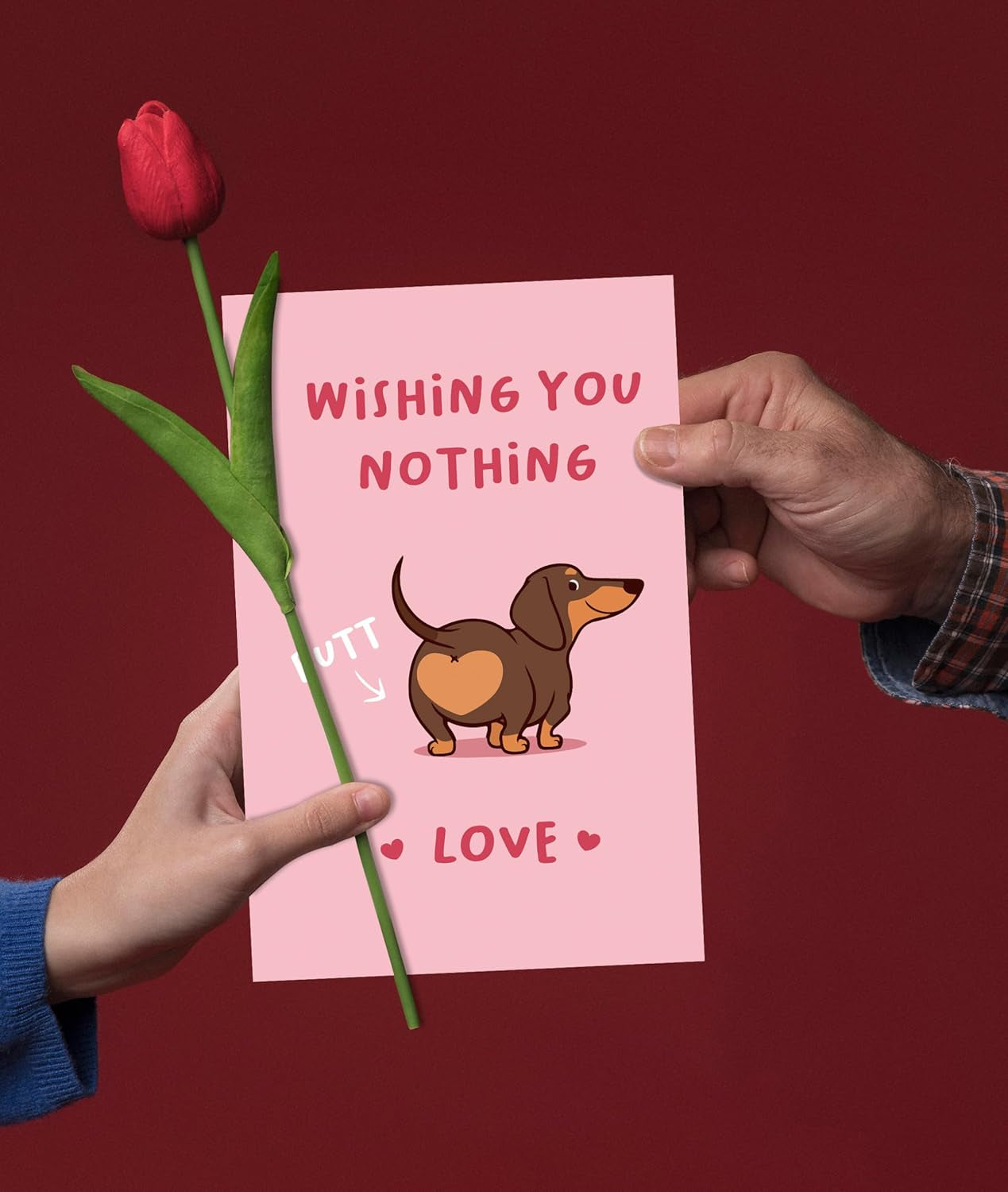 Cute Puppy Valentine'S Day Card for Doggo Lover, Funny Dachshund Dog Birthday Card for Him Her Friend, Dog Love Card, Wishing You Nothing Butt Love