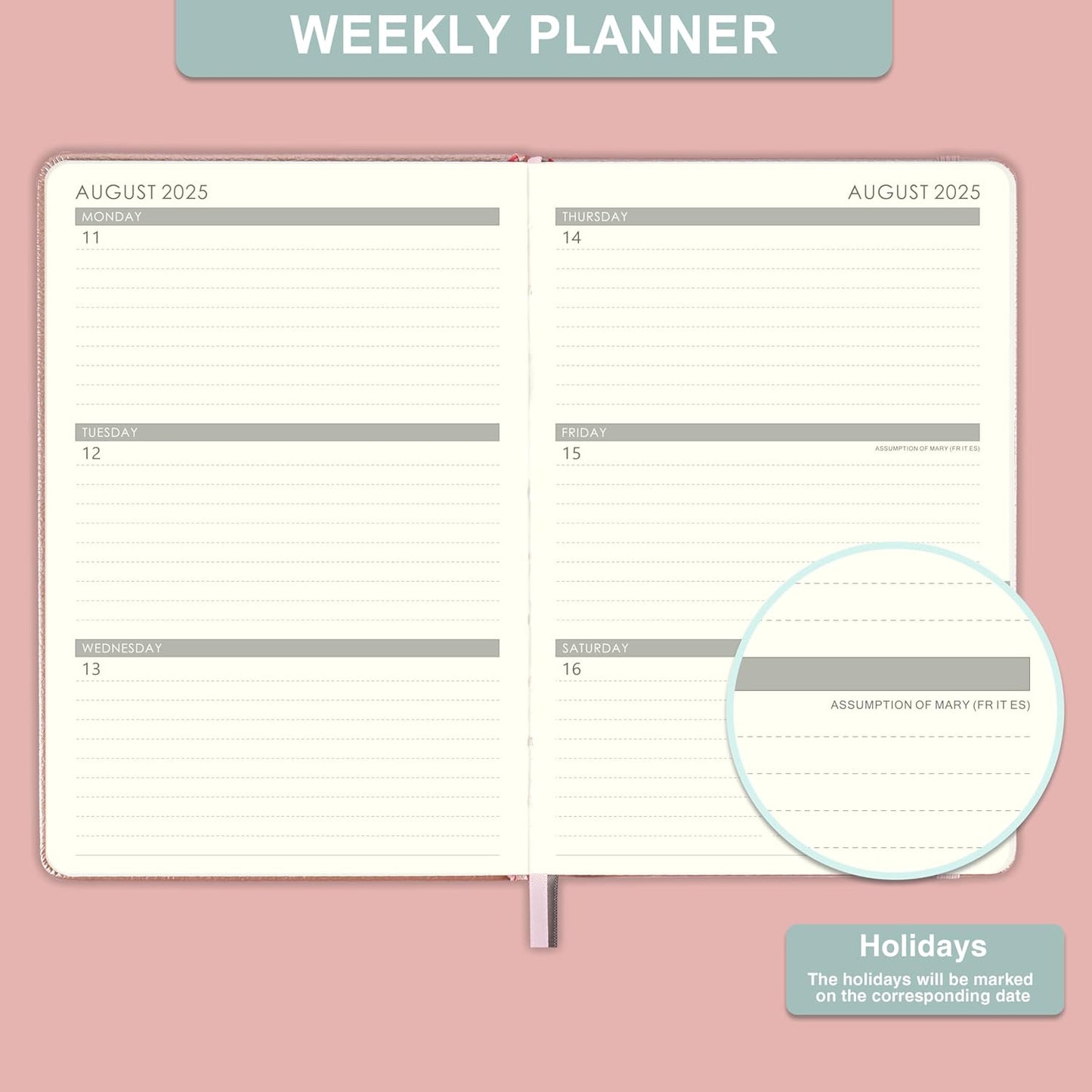 2025 Planner - Planner 2025 Weekly and Monthly with Stickers, 5.7" X 8.2", Jan 2025 - Dec 2025, 2025 Calendar Planner, Pen Holder, Inner Pocket, 44 Notes Pages - Rose Gold